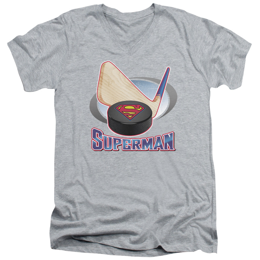 Superman - Hockey Stick - Short Sleeve Adult V-neck - Athletic Heather T-shirt