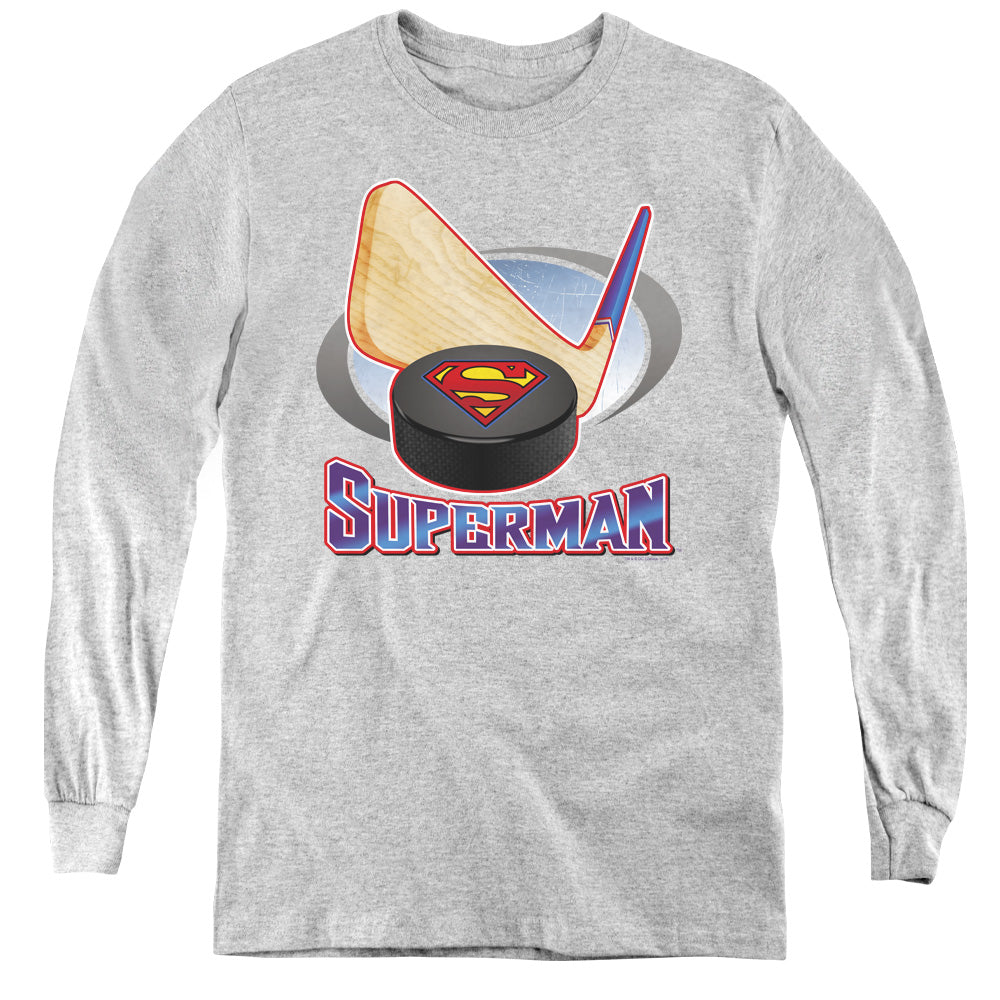 Superman - Hockey Stick - Youth Long Sleeve Tee - Athletic Heather