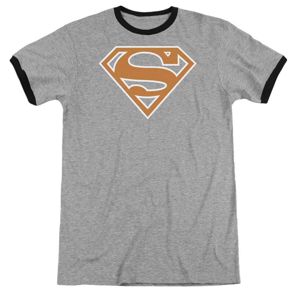 Superman - Burnt Orange&white Shield - Adult Ringer - Heather/black