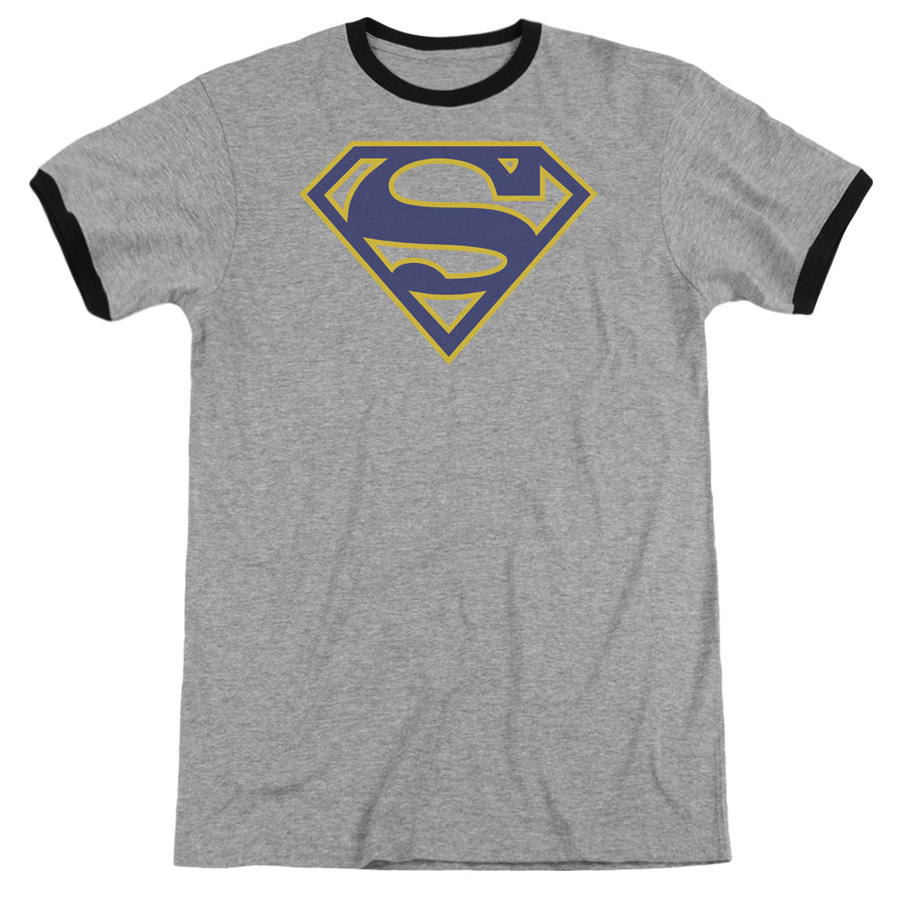 Superman - Maize & Blue Shield - Adult Ringer - Heather/black