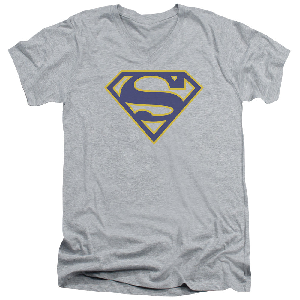 Superman - Maize & Blue Shield - Short Sleeve Adult V-neck - Athletic Heather T-shirt
