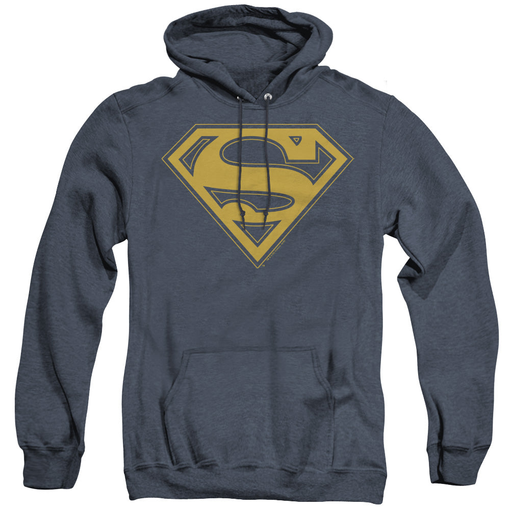 Superman - Maize & Blue Shield - Adult Heather Hoodie - Navy