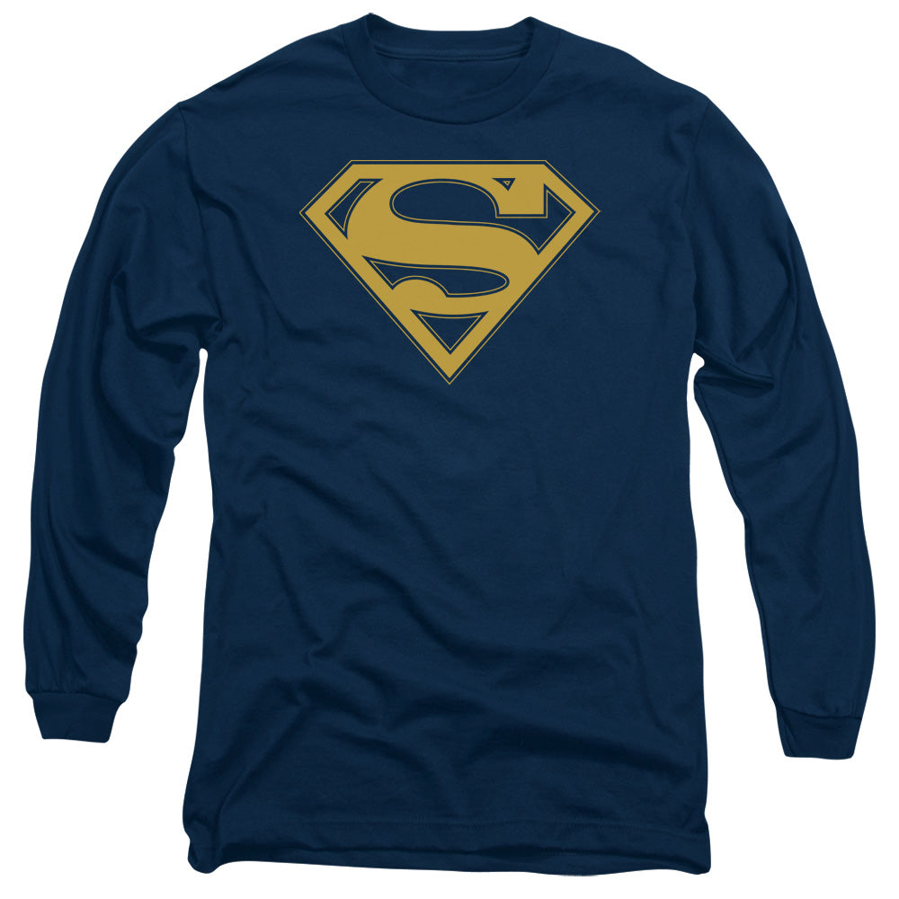 Superman - Maize & Blue Shield - Long Sleeve Adult 18/1 - Navy T-shirt