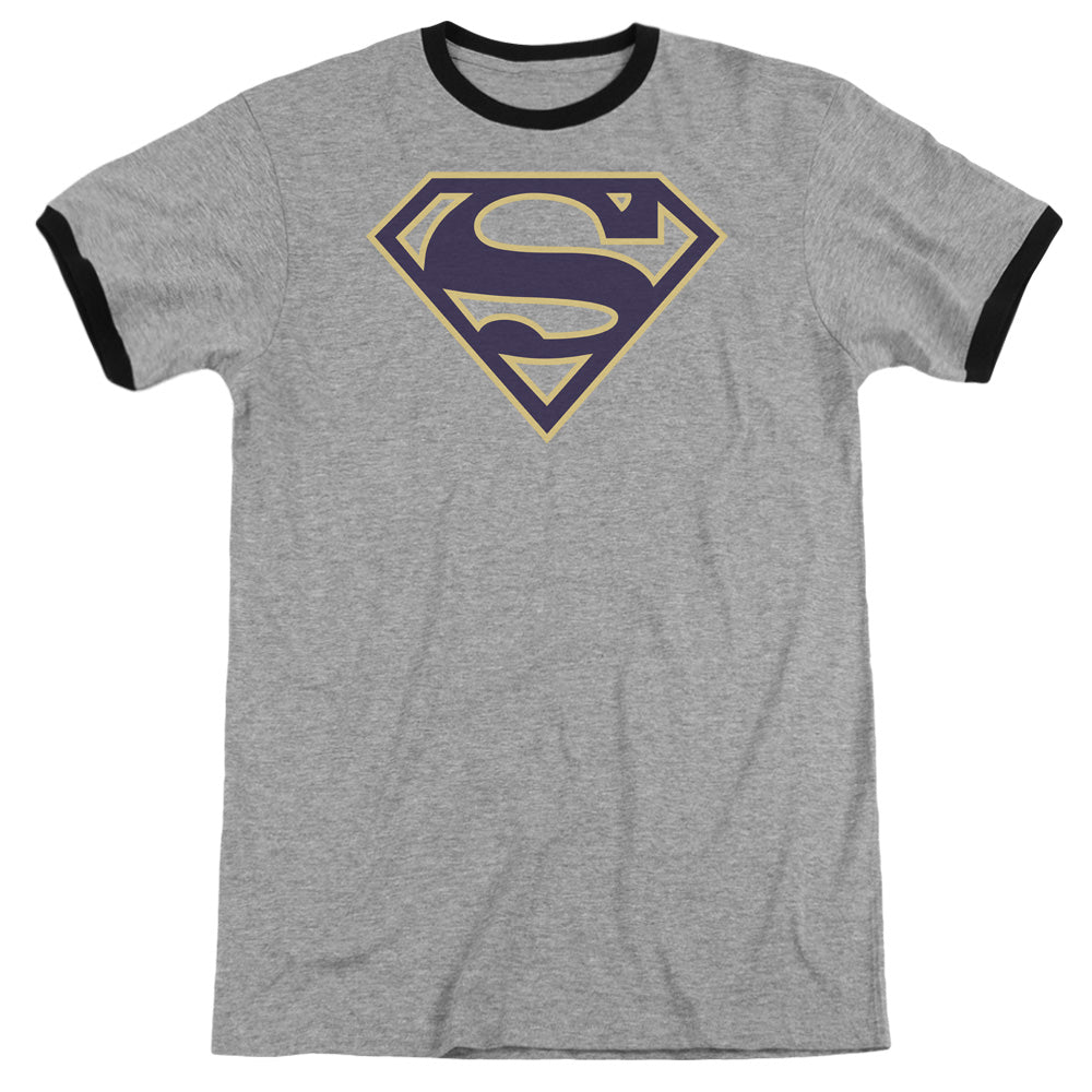 Superman - Navy & Gold Shield - Adult Ringer - Heather/black