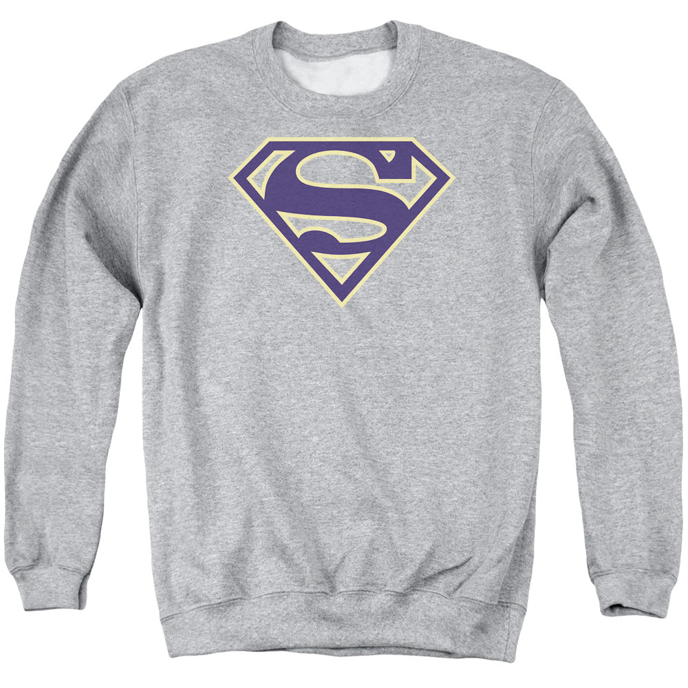 Superman - Navy & Gold Shield - Adult Crewneck Sweatshirt - Athletic Heather