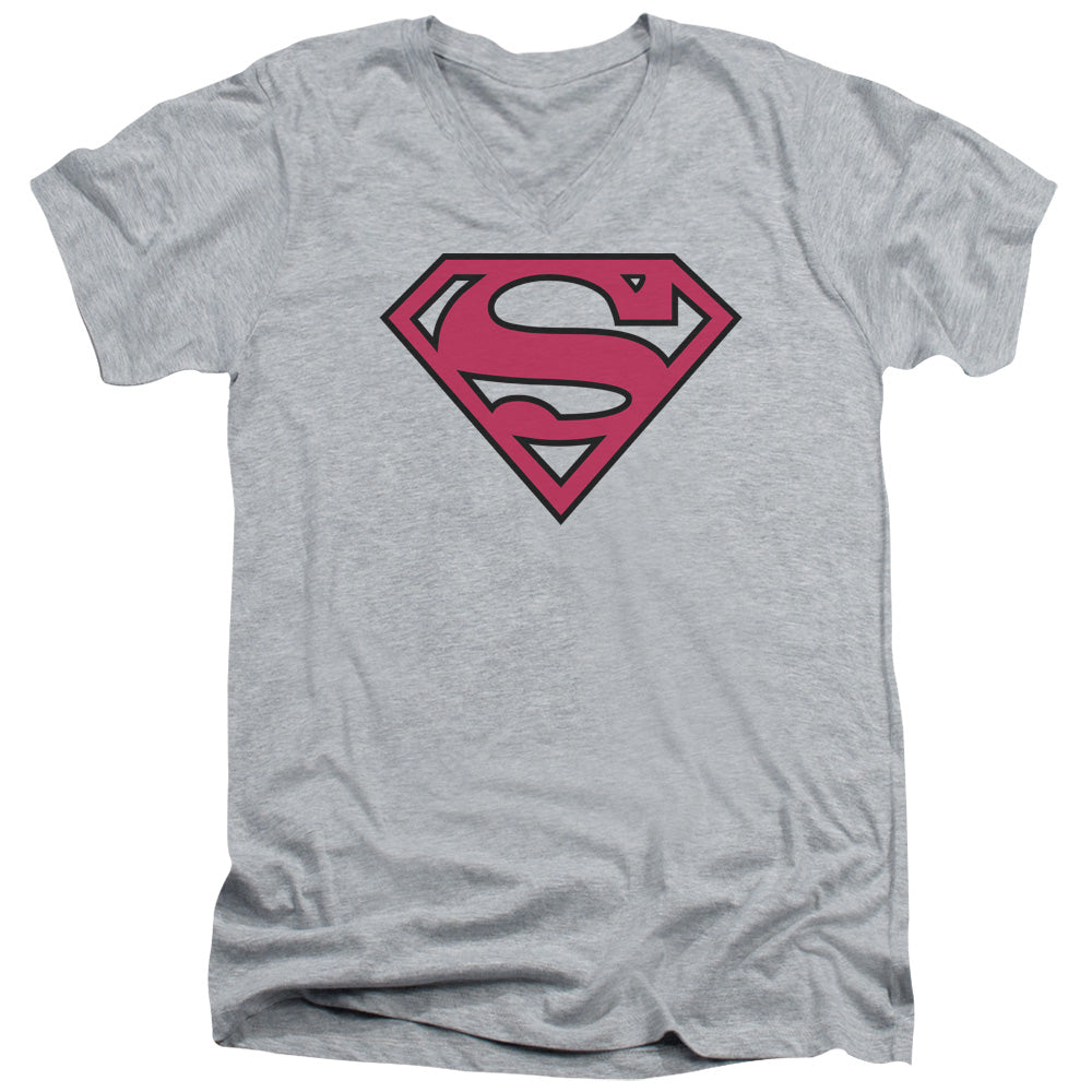SUPERMAN RED & BLACK SHIELD - S/S ADULT V-NECK - ATHLETIC HEATHER T-Shirt
