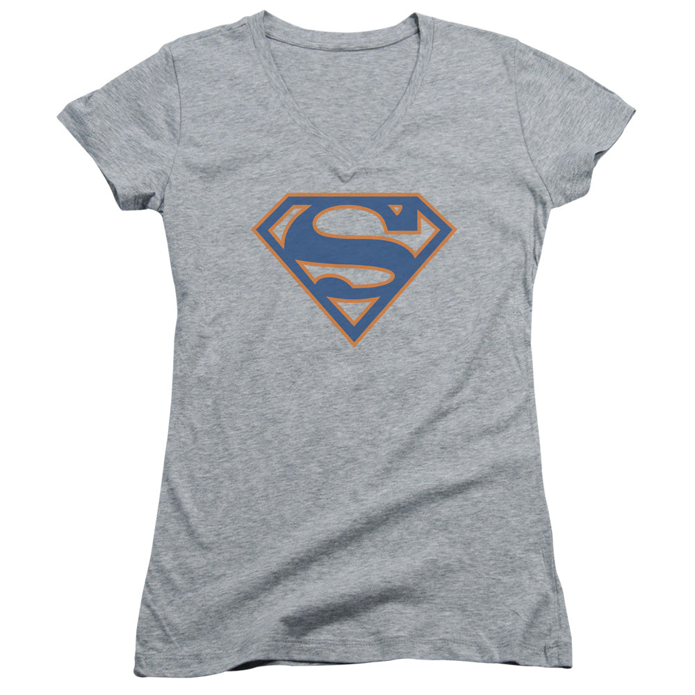 Superman Blue & Orange Shield - Junior V-neck - Athletic Heather