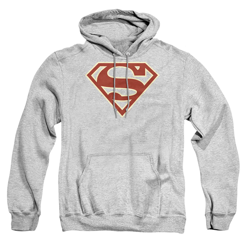 Superman - Crimson & Cream Shield - Adult Pull-over Hoodie - Athletic Heather