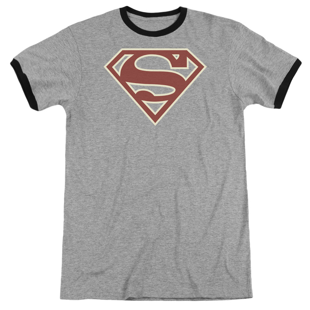 Superman - Crimson & Cream Shield - Adult Ringer - Heather/black