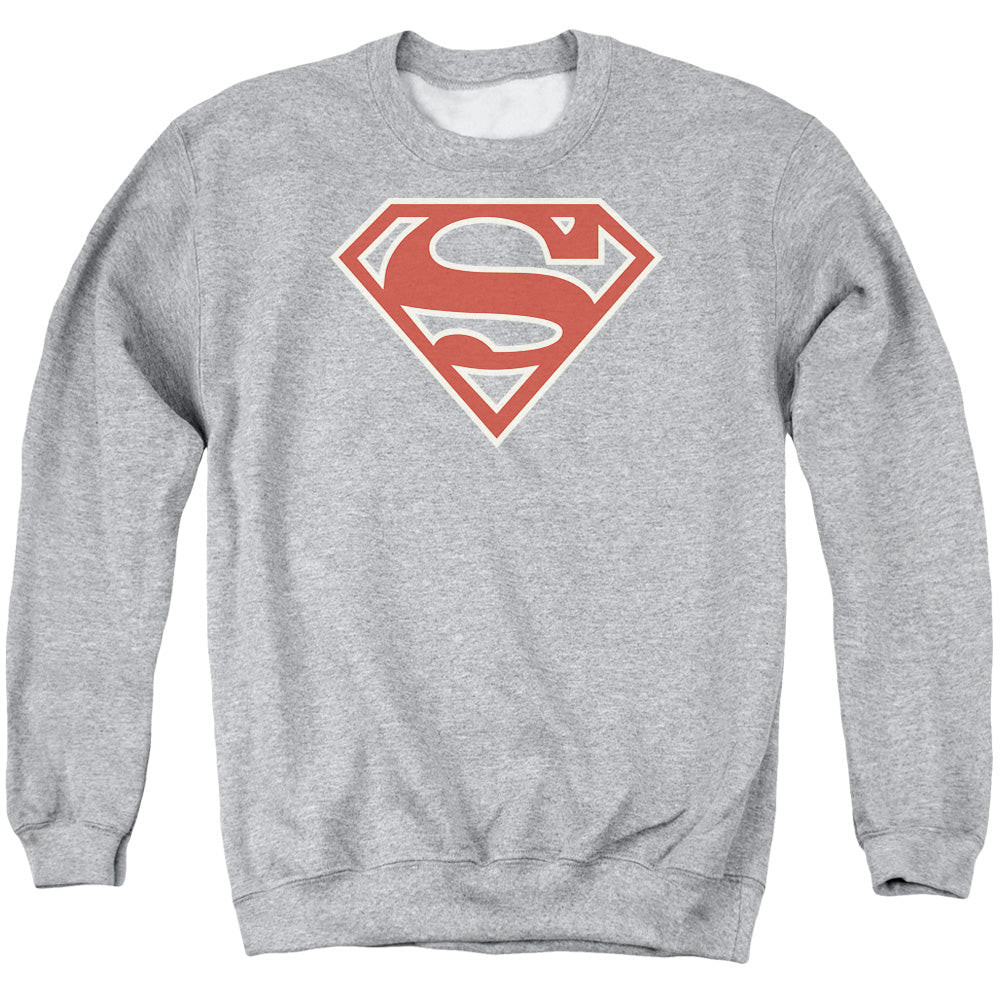 Superman - Crimson & Cream Shield - Adult Crewneck Sweatshirt - Athletic Heather