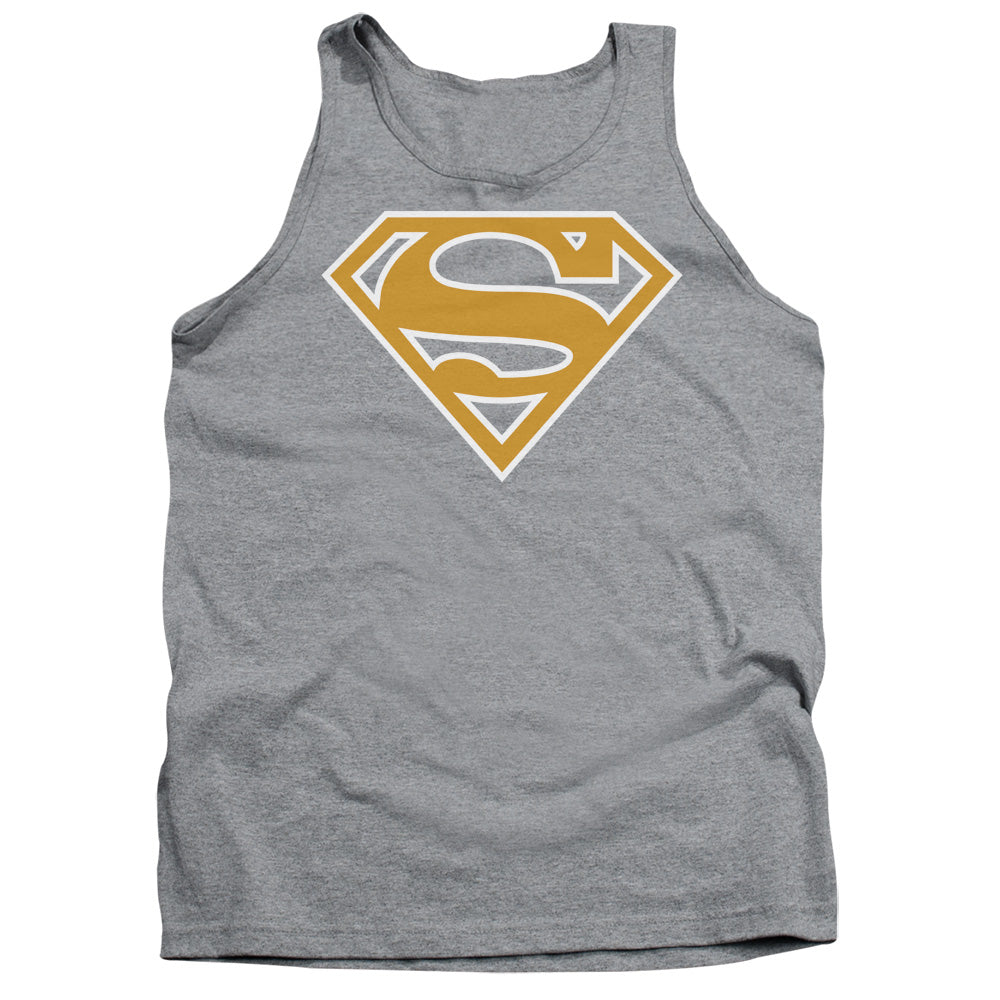 Superman - Lt Orange & White Shield - Adult Tank - Athletic Heather