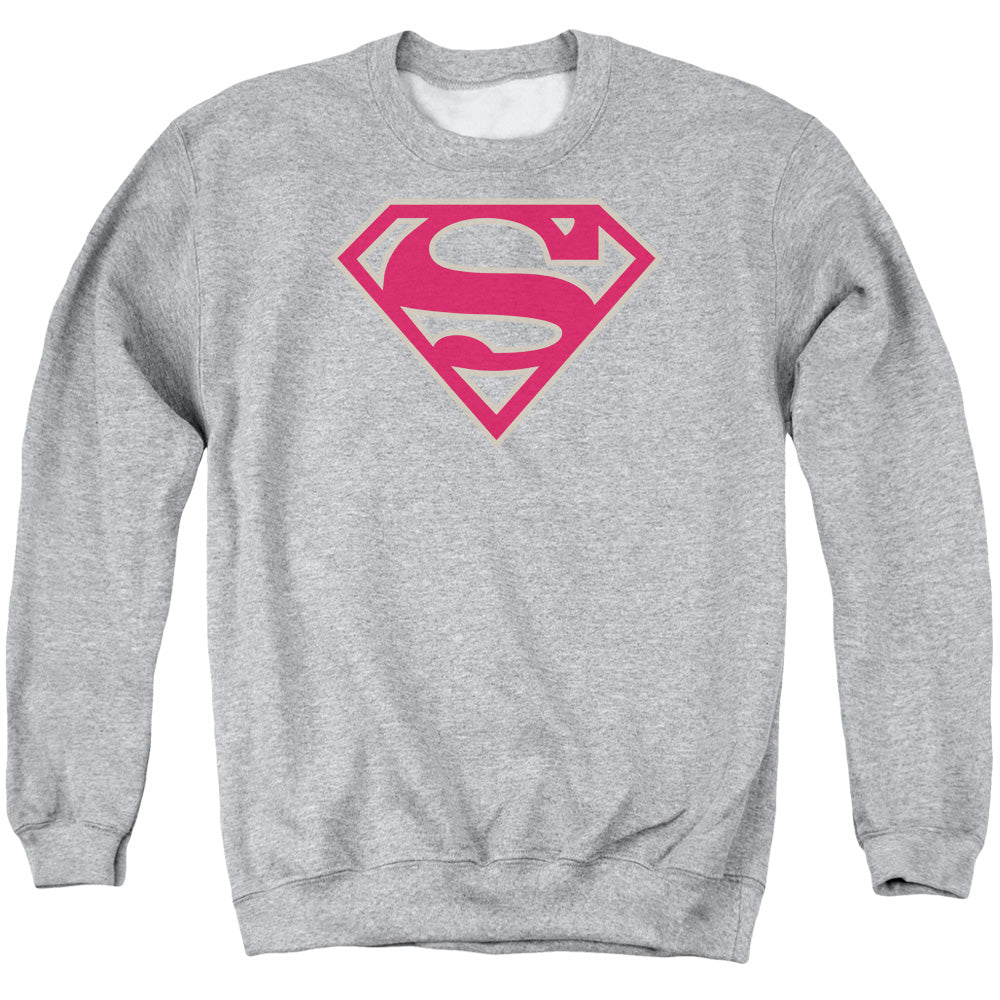 Superman - Crimson & Gray Shield - Adult Crewneck Sweatshirt - Athletic Heather