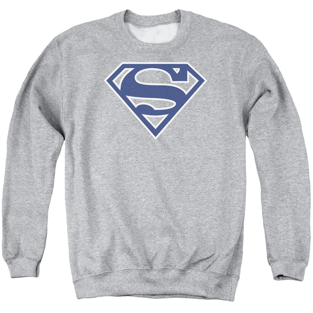 Superman - Navy & White Shield - Adult Crewneck Sweatshirt - Athletic Heather