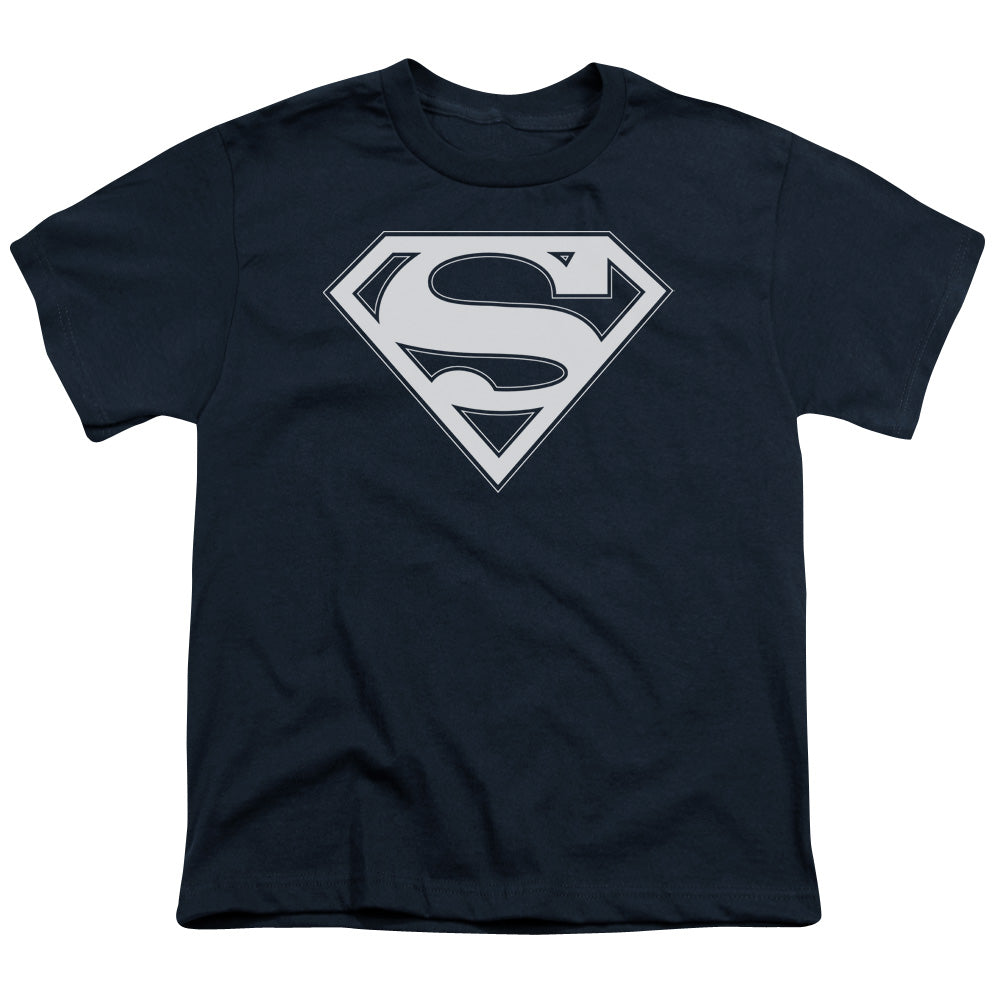Superman - Navy & White Shield - Short Sleeve Youth 18/1 - Navy T-shirt