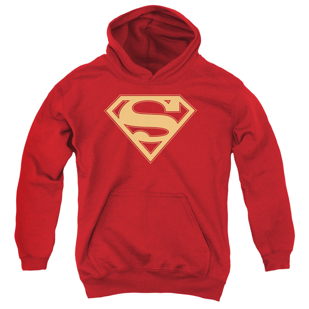 Superman - Red & Gold Shield - Youth Pull-over Hoodie - Red