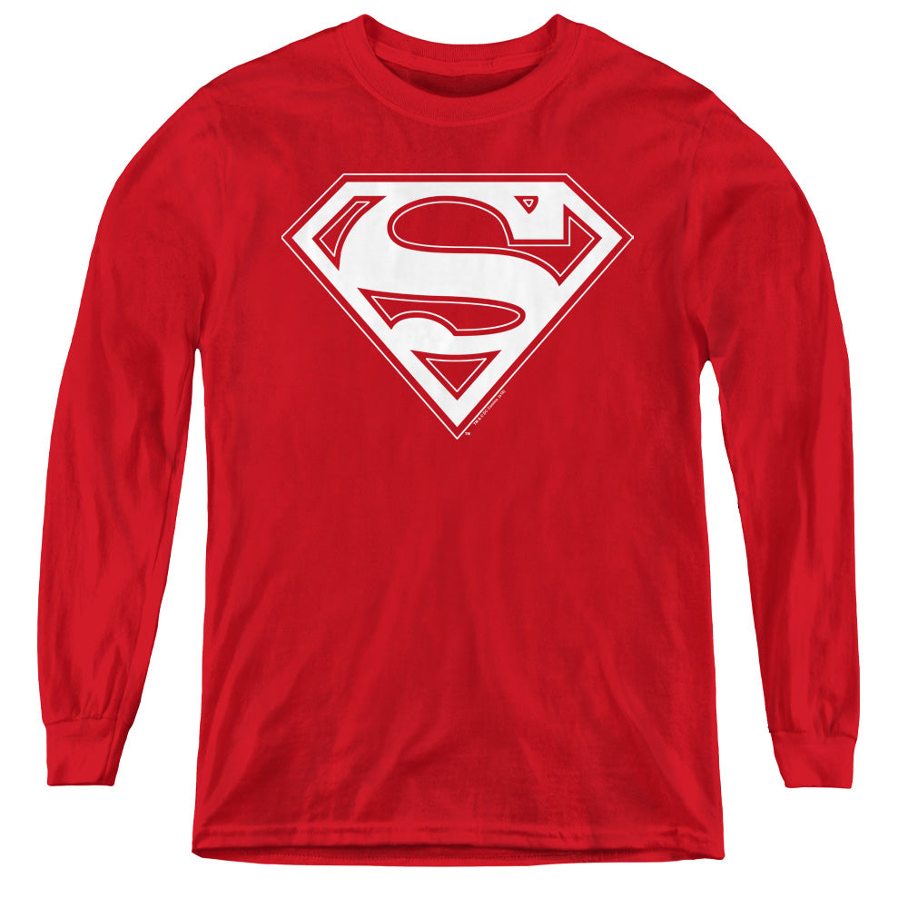 Superman - Red & Gold Shield - Youth Long Sleeve Tee - Red