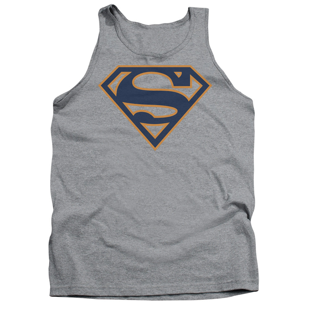 Superman - Navy & Orange Shield - Adult Tank - Athletic Heather