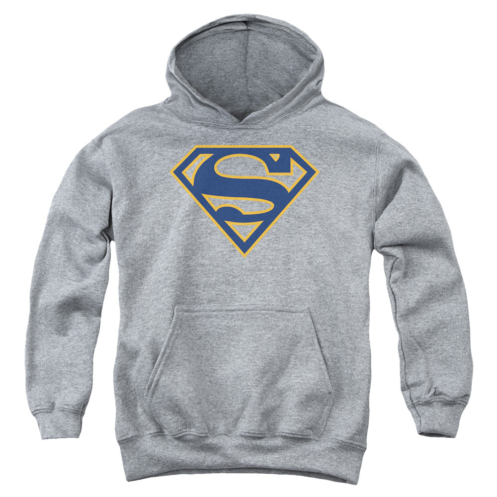 Superman - Navy & Orange Shield - Youth Pull-over Hoodie - Athletic Heather