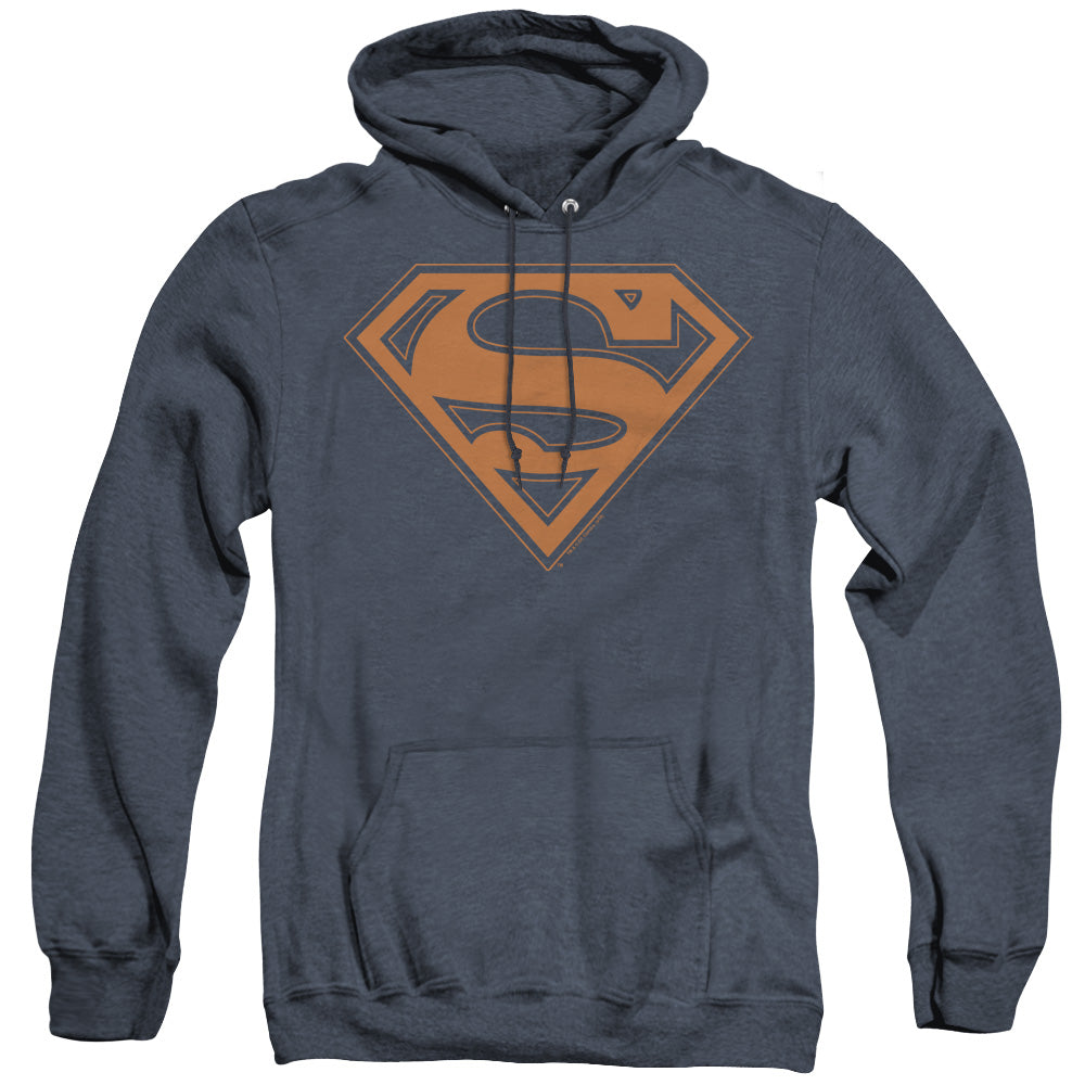 Superman - Navy & Orange Shield - Adult Heather Hoodie - Navy
