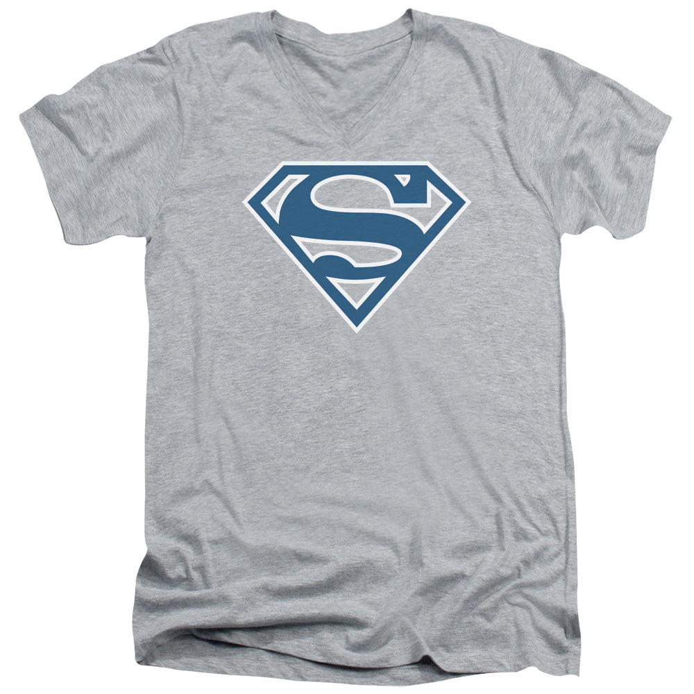 Superman - Blue & White Shield - Short Sleeve Adult V-neck - Athletic Heather T-shirt