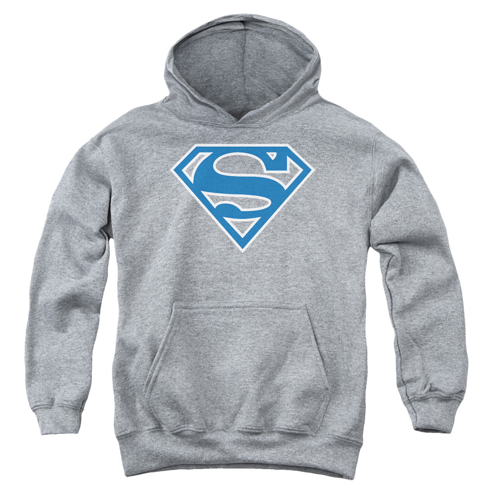 Superman - Blue & White Shield - Youth Pull-over Hoodie - Athletic Heather