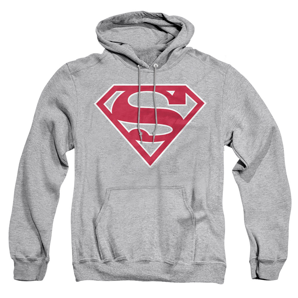 Superman - Red & White Shield - Adult Pull-over Hoodie - Athletic Heather