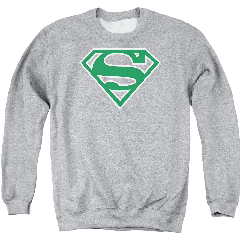 Superman - Green & White Shield - Adult Crewneck Sweatshirt - Athletic Heather