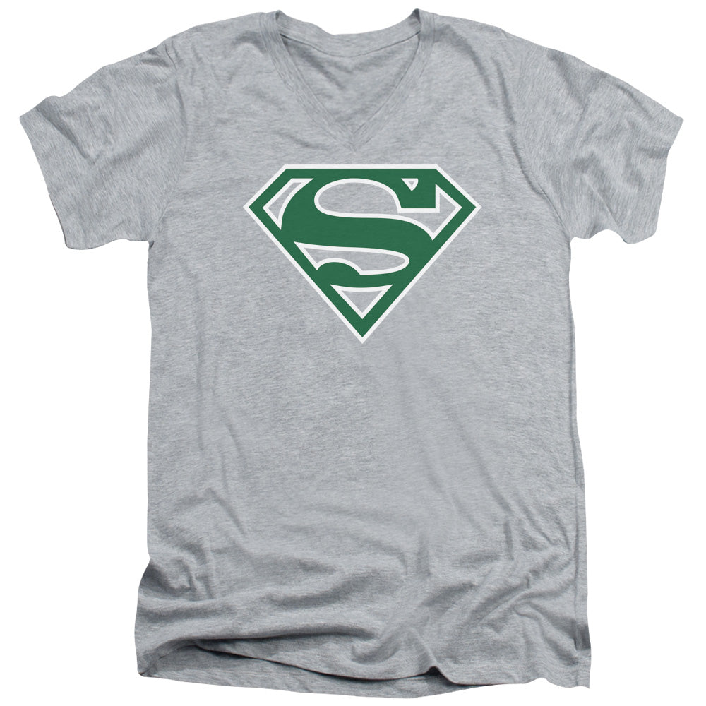 Superman - Green & White Shield - Short Sleeve Adult V-neck - Athletic Heather T-shirt