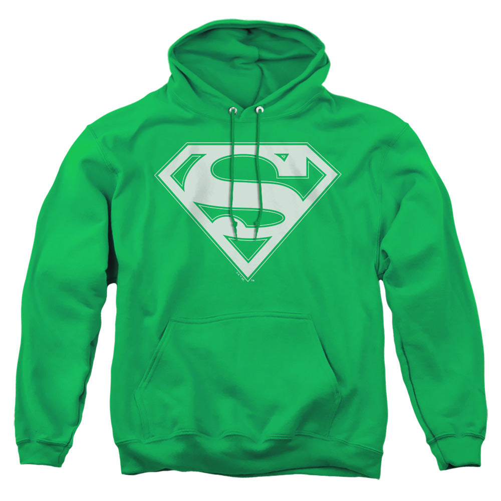 Superman - Green & White Shield - Adult Pull-over Hoodie - Kelly Green