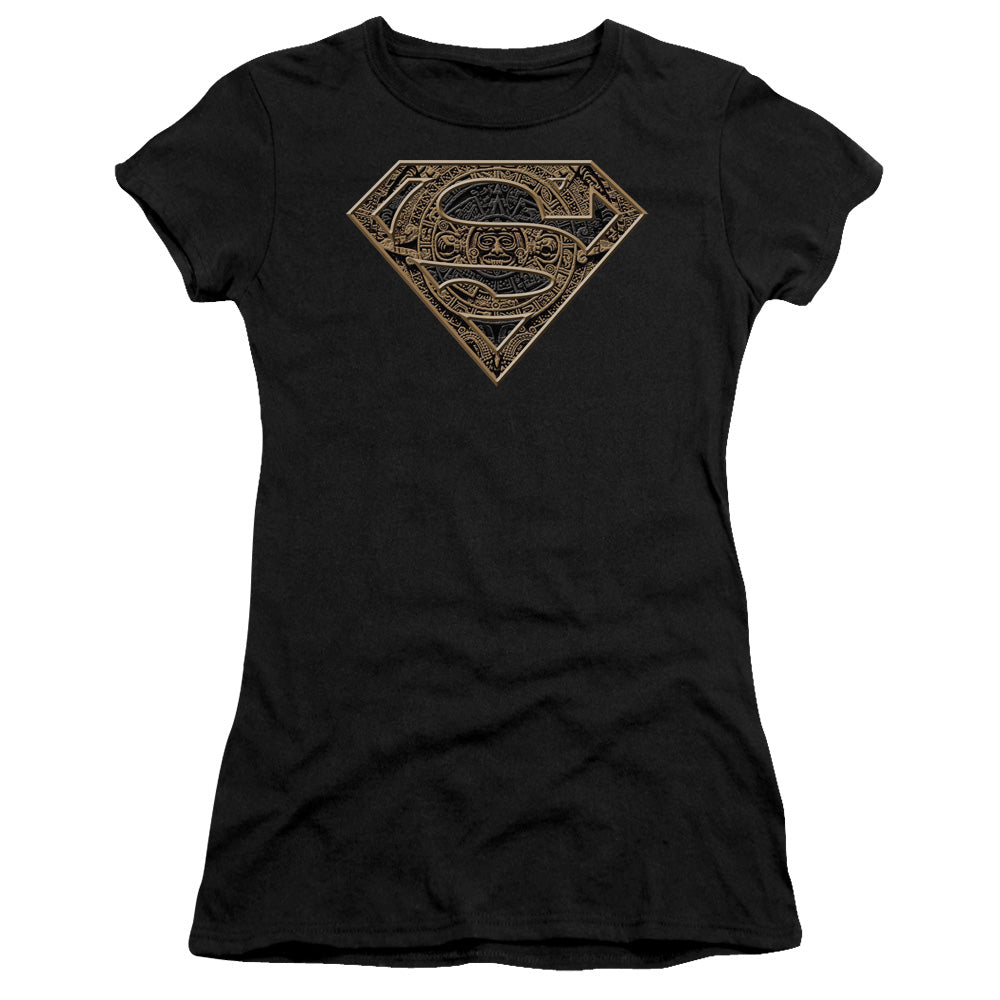 Superman - Aztec Shield - Short Sleeve Junior Sheer - Black T-shirt