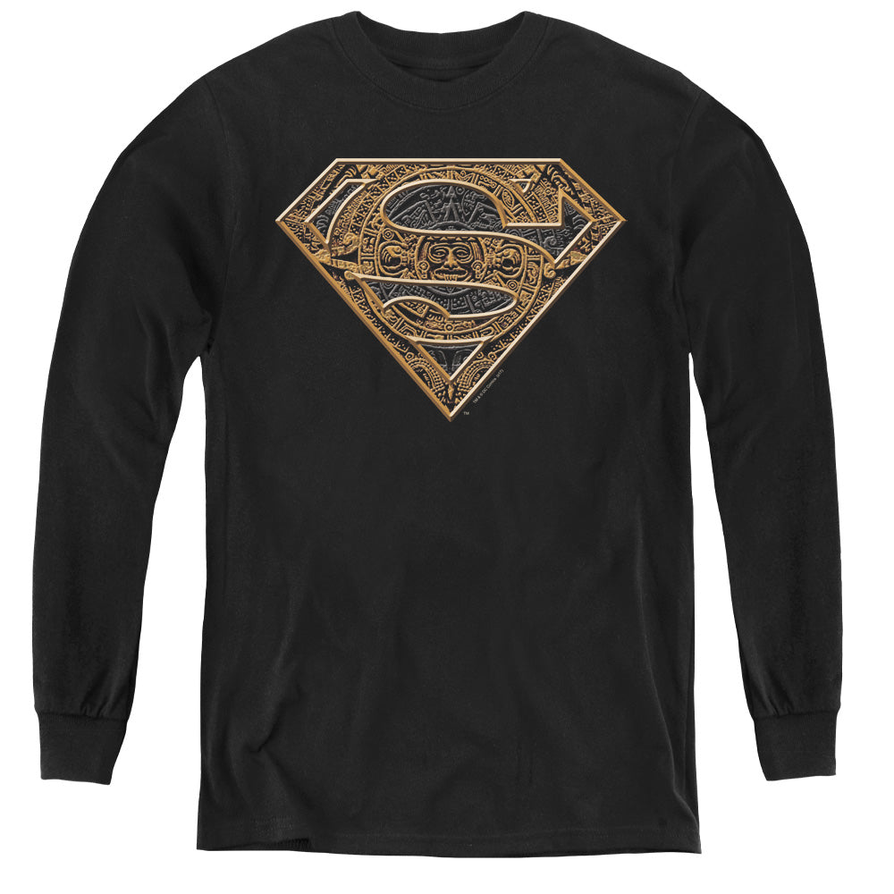 Superman - Aztec Shield - Youth Long Sleeve Tee - Black