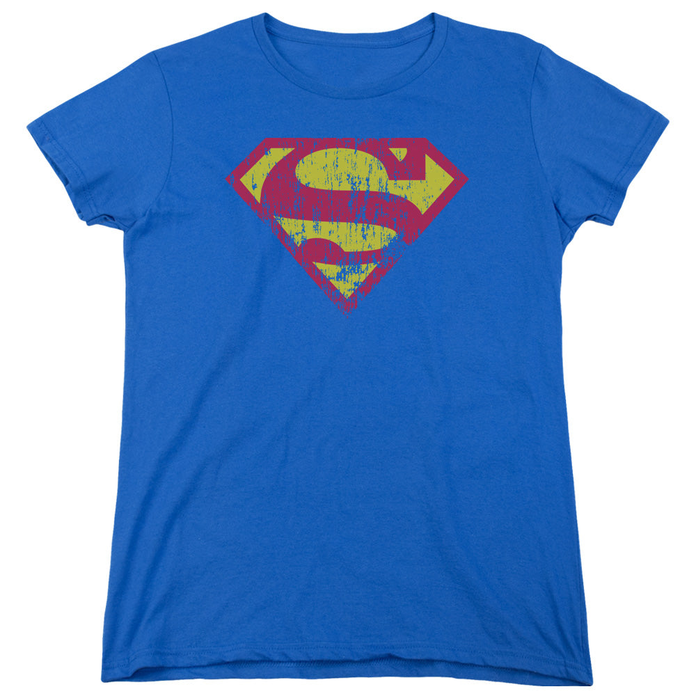 Superman - Classic Logo Distressed - Short Sleeve Womens Tee - Royal Blue T-shirt