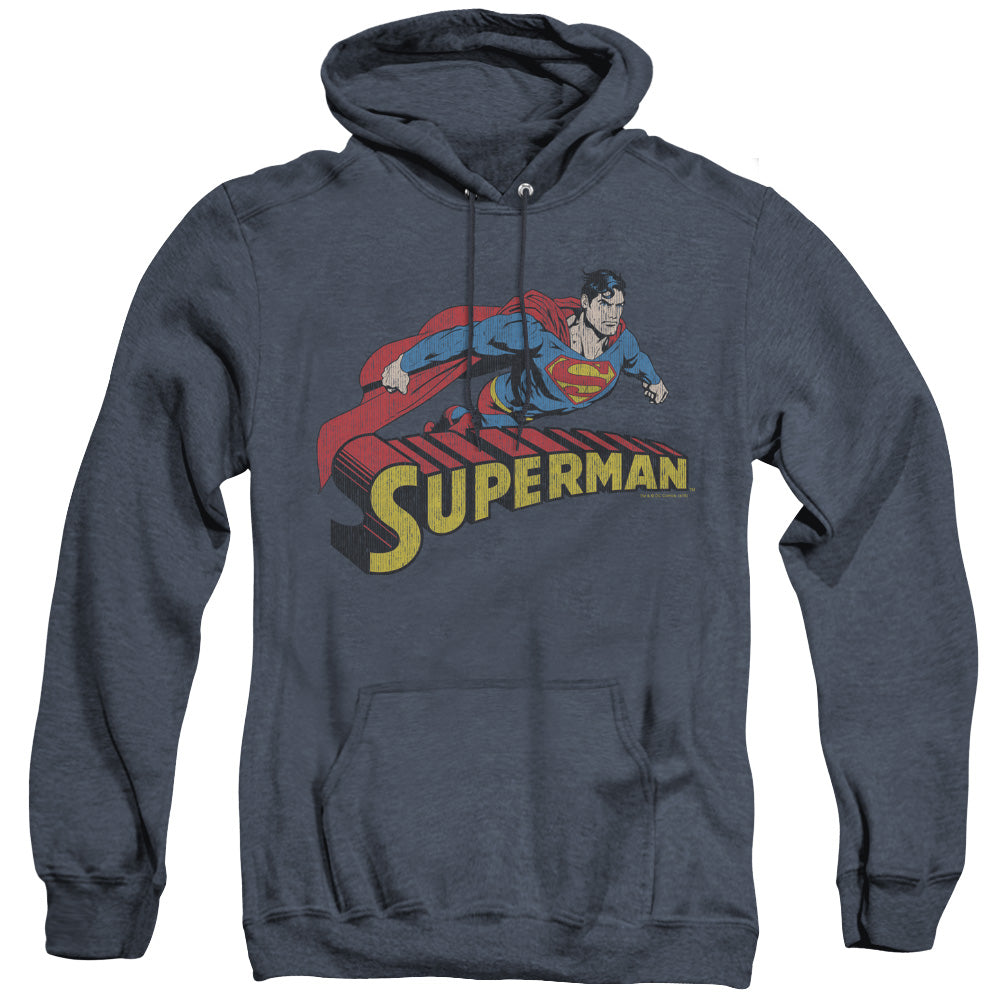 Superman - Flying Over - Adult Heather Hoodie - Navy