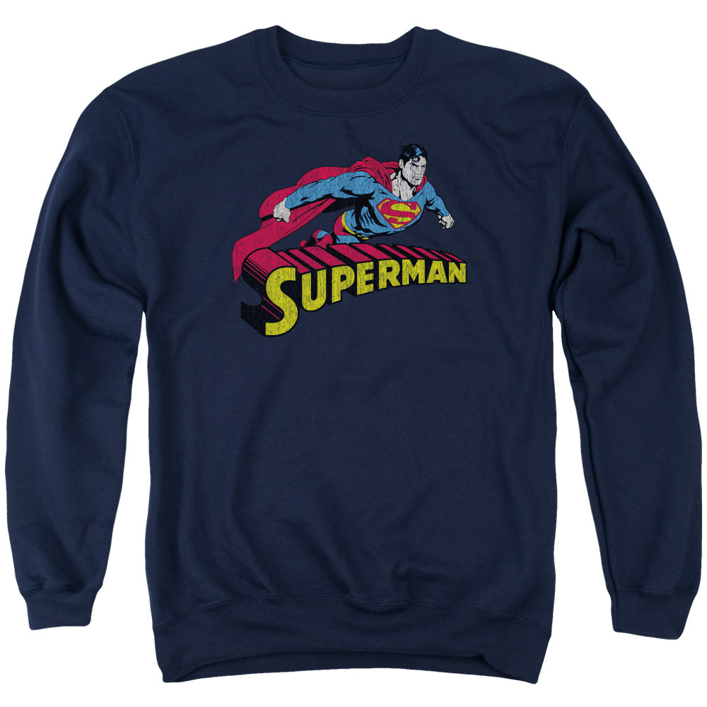 Superman - Flying Over - Adult Crewneck Sweatshirt - Navy