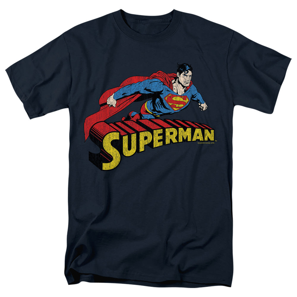 Superman - Flying Over - Short Sleeve Adult 18/1 - Navy T-shirt
