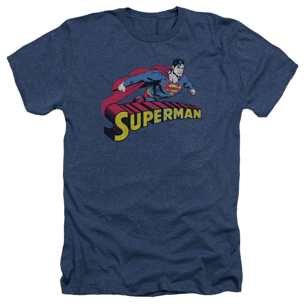 Superman - Flying Over - Adult Heather - Navy