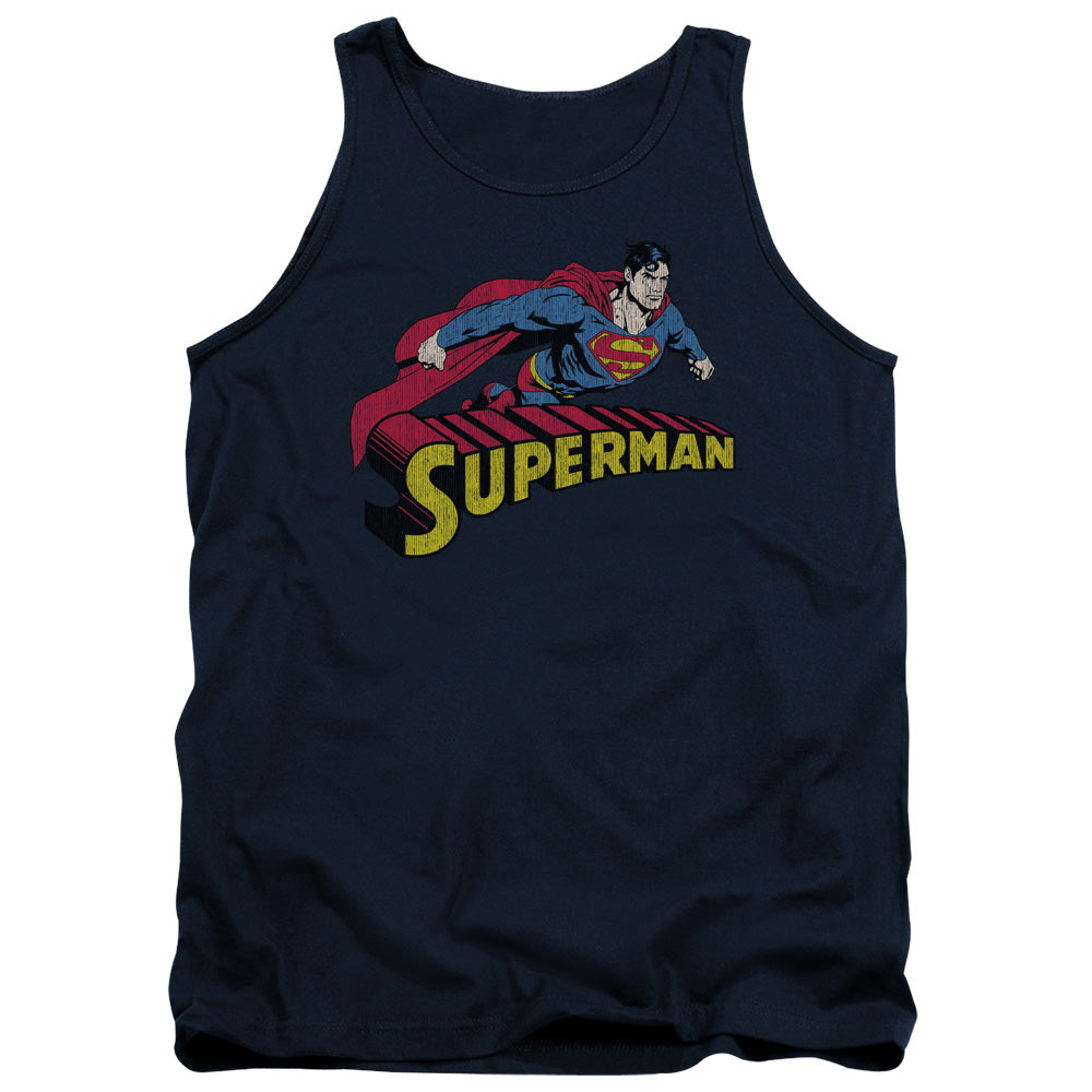 Superman - Flying Over - Adult Tank - Navy