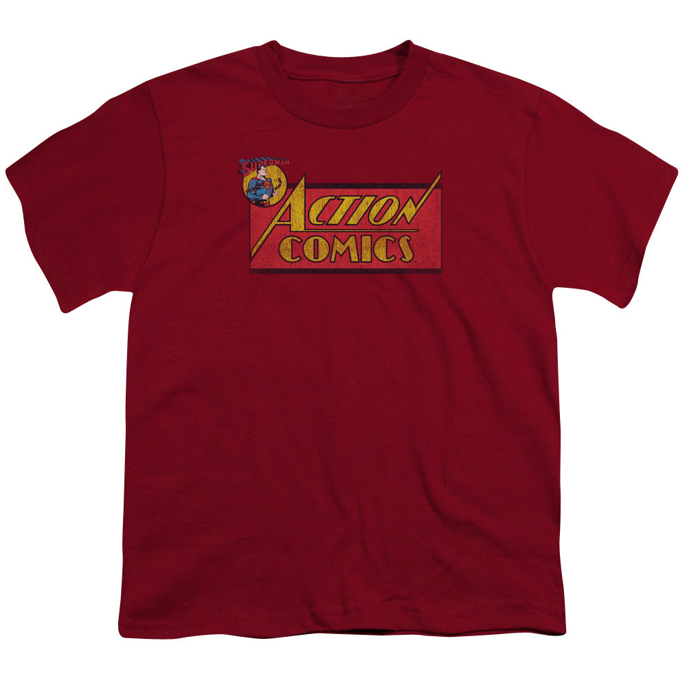 Superman - Action Comics Logo - Short Sleeve Youth 18/1 - Cardinal T-shirt