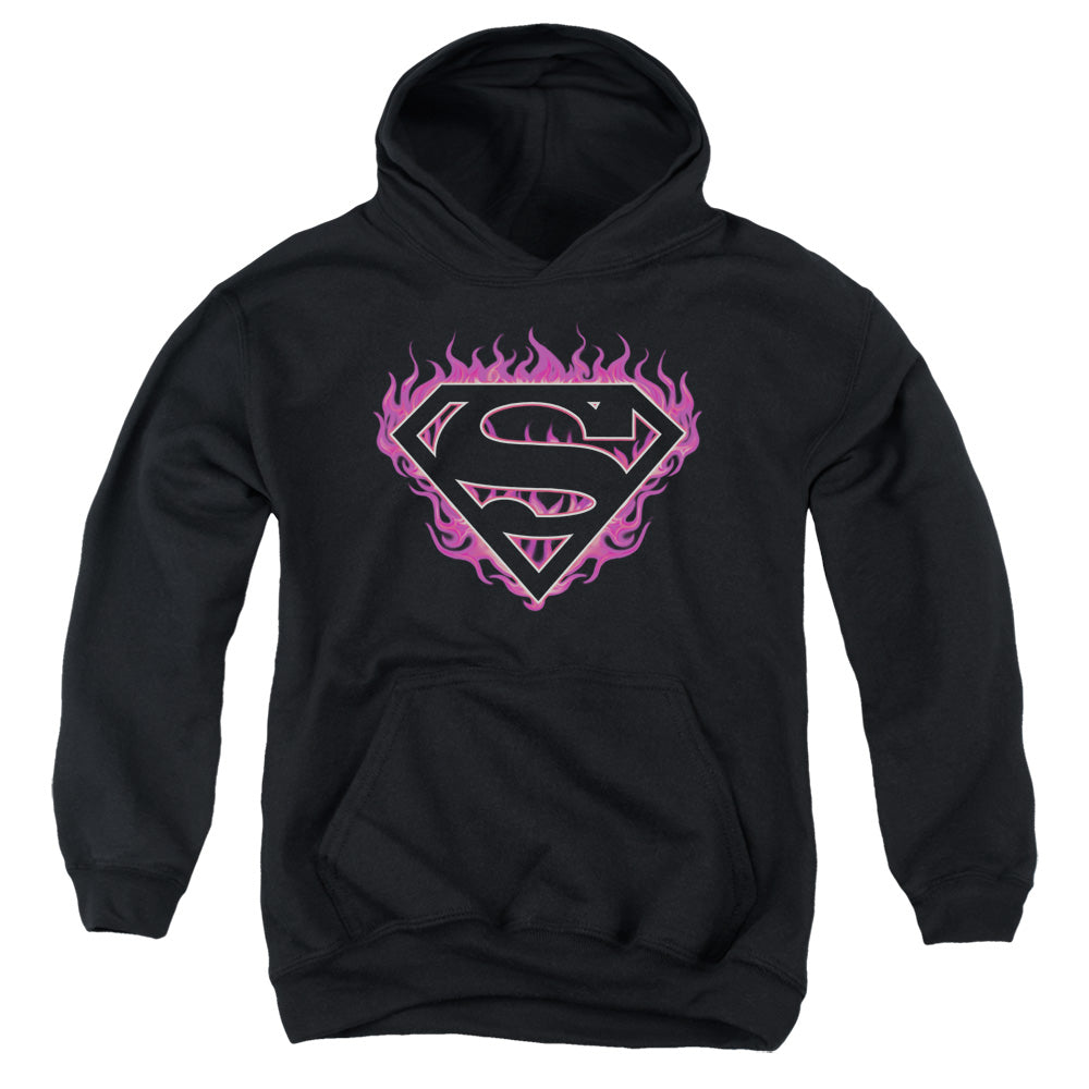 Superman Fuchsia Flames-youth Pull-over Hoodie - Black
