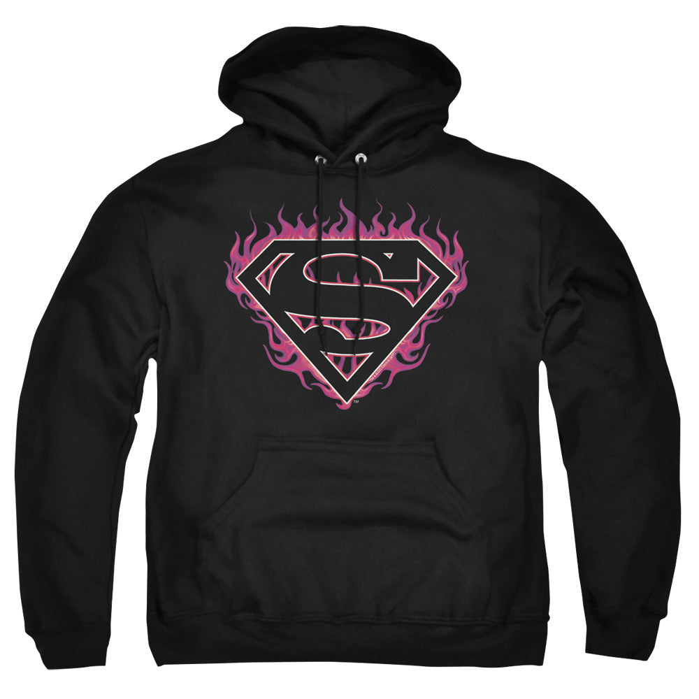 Superman - Fuchsia Flames - Adult Pull-over Hoodie - Black