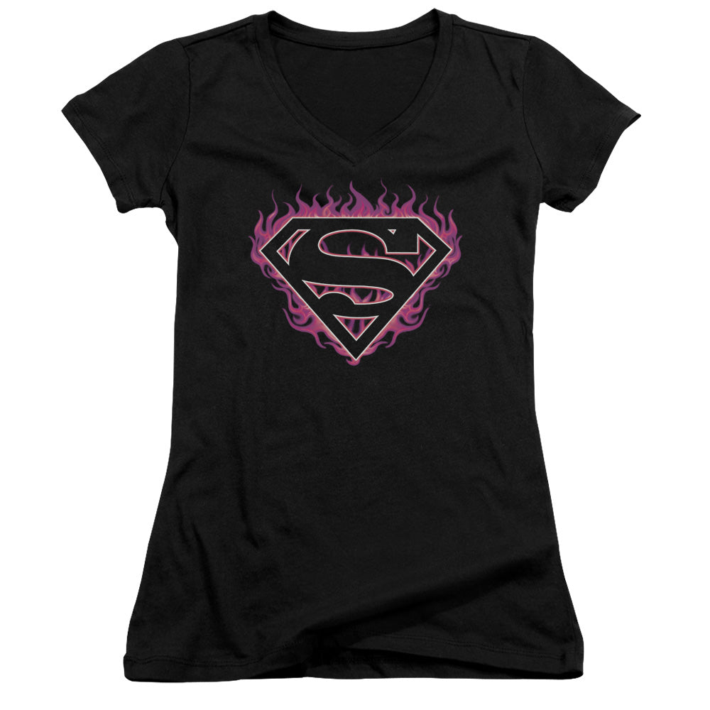 Superman - Fuchsia Flames - Junior V-neck - Black