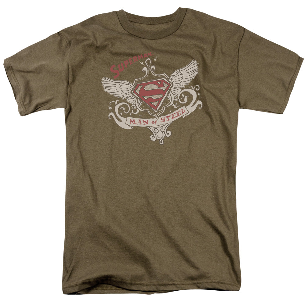 Superman - Victorian Wings Supes - Short Sleeve Adult 18/1 - Safari Green T-shirt