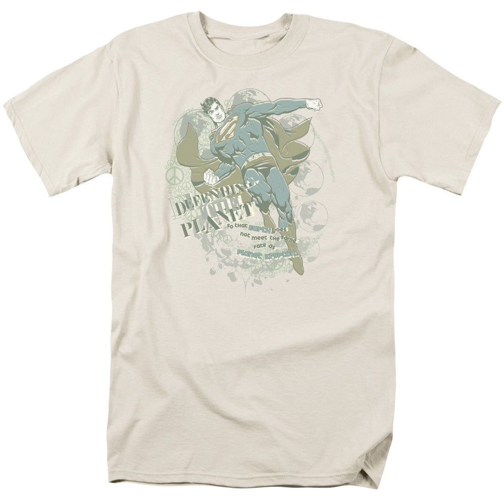 Superman - Defending The Planet - Short Sleeve Adult 18/1 - Cream T-shirt