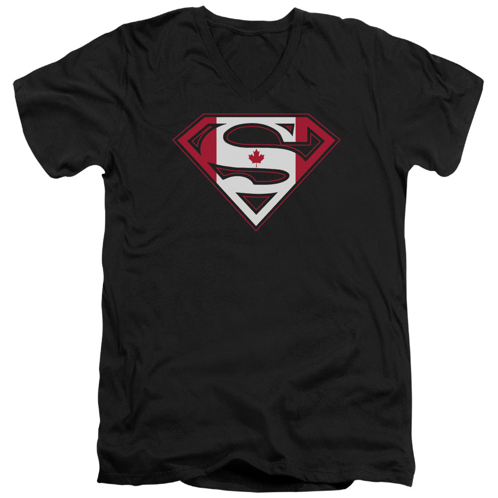 Superman - Canadian Shield - Short Sleeve Adult V-neck - Black T-shirt