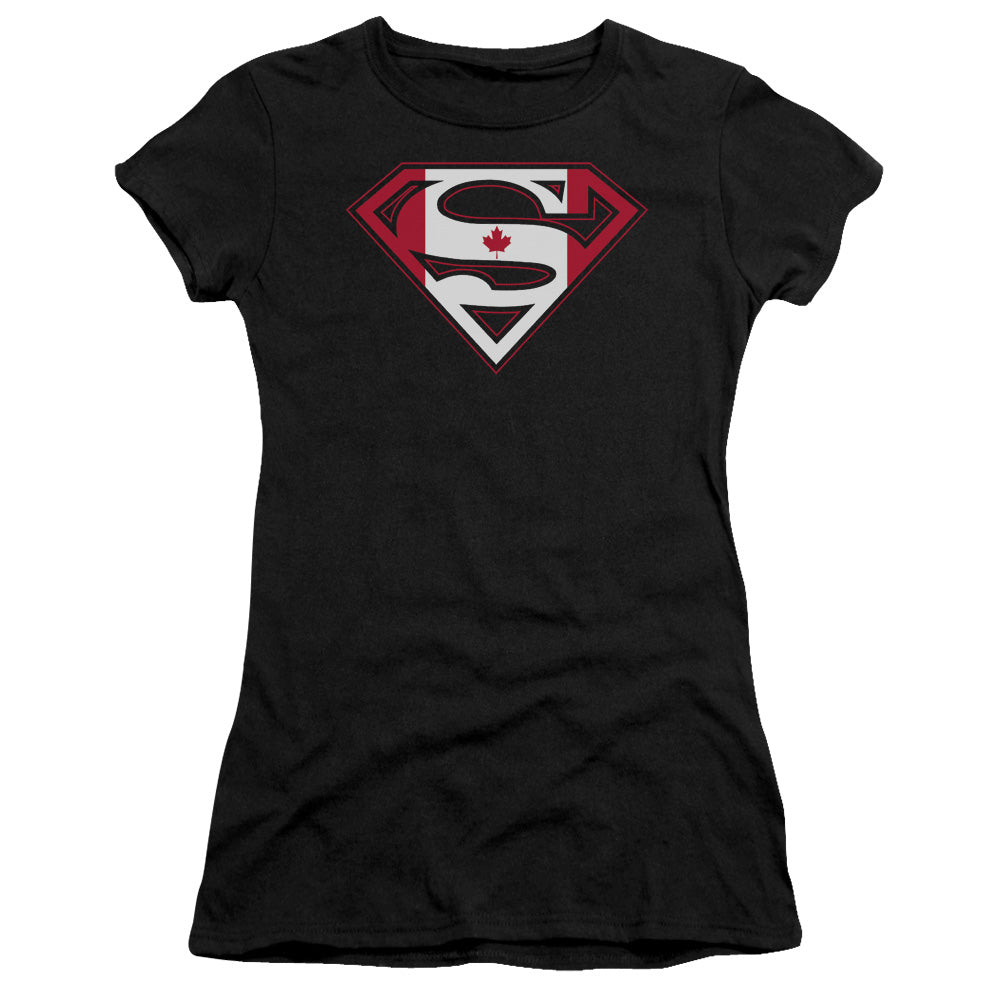 Superman - Canadian Shield - Short Sleeve Junior Sheer - Black T-shirt