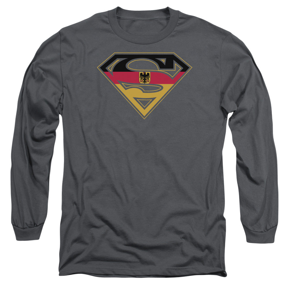Superman - German Shield - Long Sleeve Adult 18/1 - Charcoal T-shirt