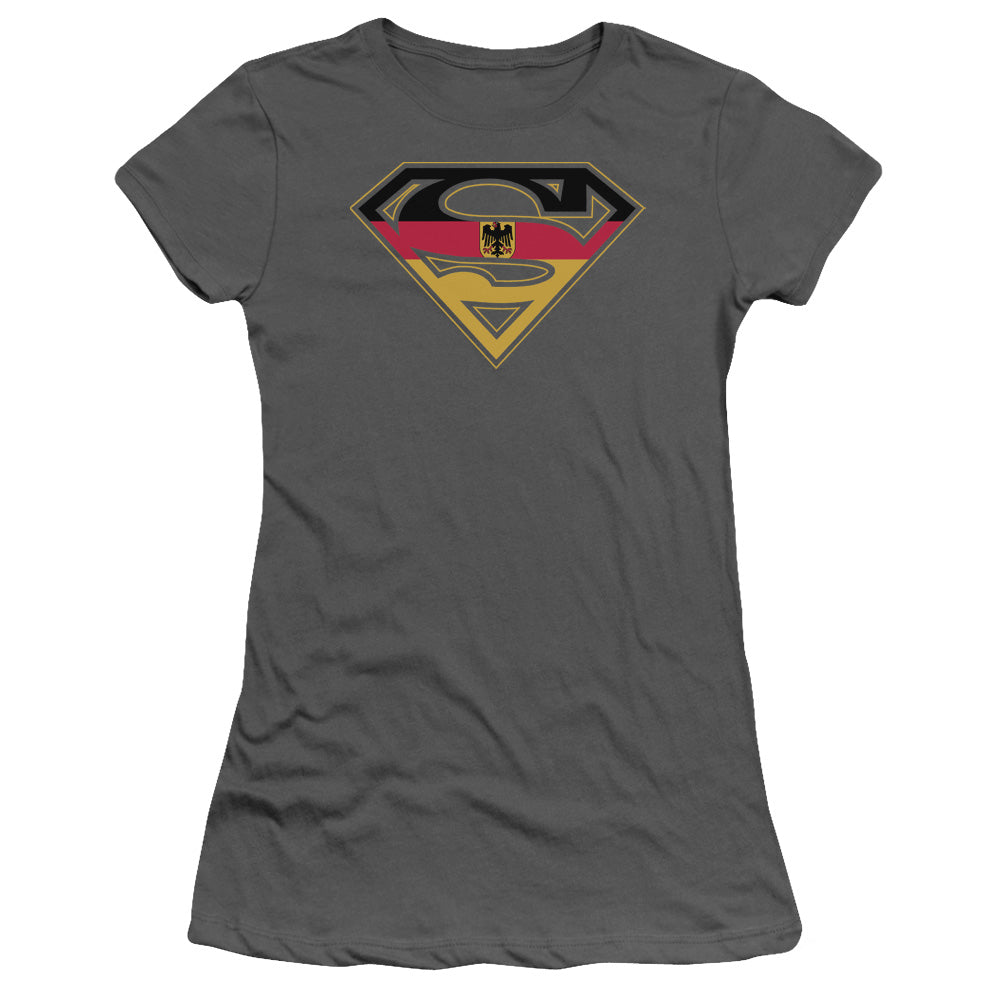Superman - German Shield - Short Sleeve Junior Sheer - Charcoal T-shirt