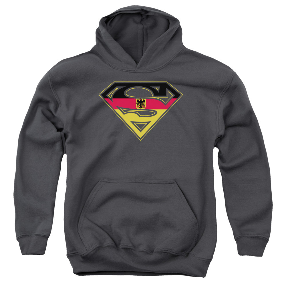 Superman German Shield-youth Pull-over Hoodie - Charcoal