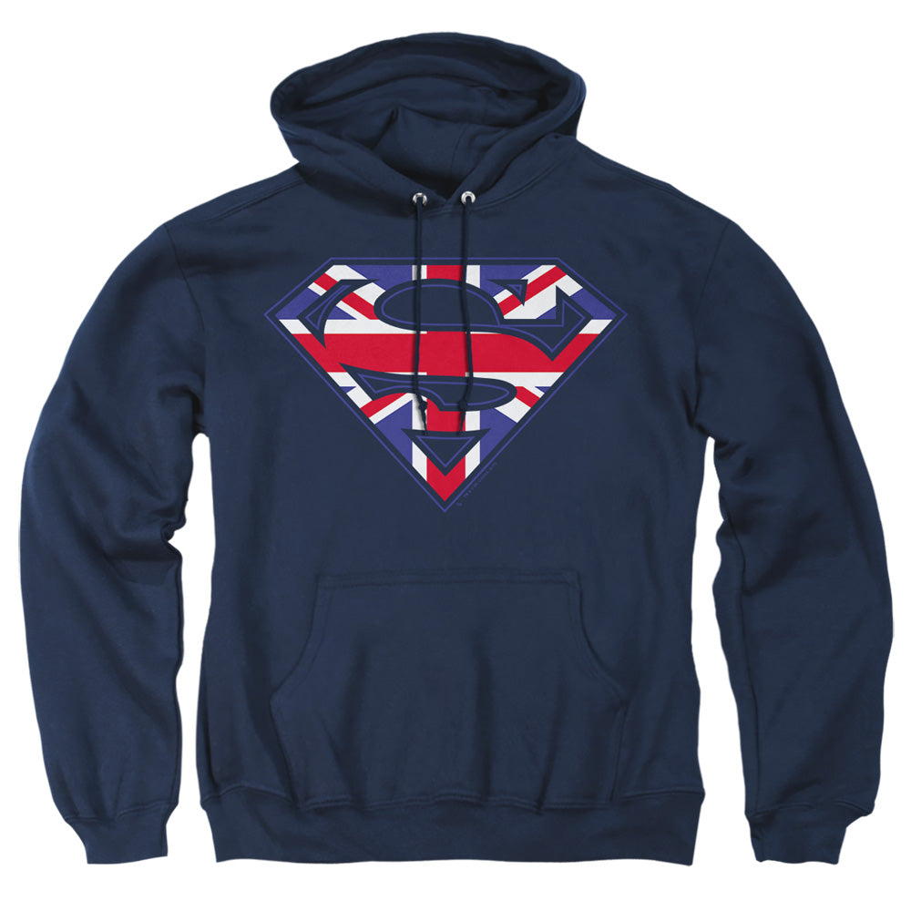 Superman - Great Britian Shield - Adult Pull-over Hoodie - Navy