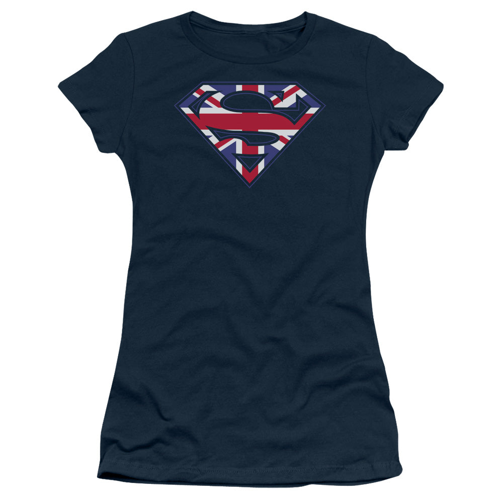 Superman - Great Britian Shield - Short Sleeve Junior Sheer - Navy T-shirt